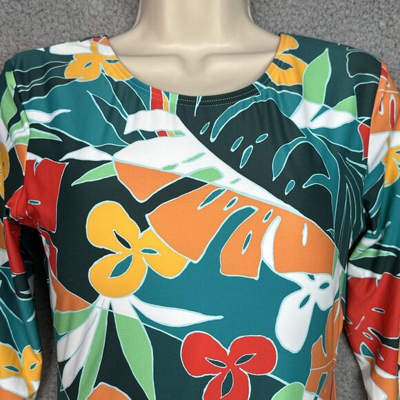 NWT Vince Camuto Tropical Long Sleeve Swimsuit Size 10 Open Back UPF‎ One Piece - Picture 2 of 15